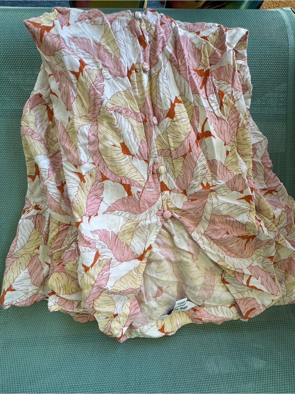 Nine West Pink, Cream & Orange Leaf-Print ruffled Summer Dress size L very cute - Picture 11 of 11